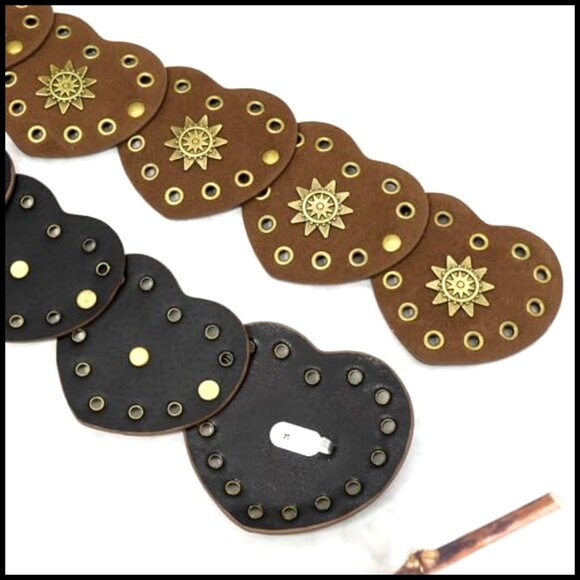 Wide Disc Belt Vintage Boho Leather Western Chunky Waist Belt Metal Buckle